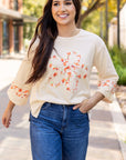 Flower Exposed Seam Wide Sleeve Top