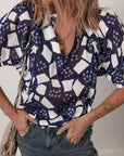 Abstract Frilled Puff Sleeve Blouse