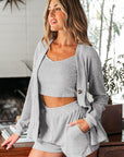 Ella 3 Pieces Rib Crop Camisole Set with Cardigan