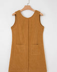 Solid Corduroy Sleeveless Pocketed Mini Dress