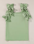 Solid Ruffle Trim Sleeveless Top
