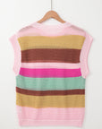 Jamie Stripe Crochet Cap Sleeve Loose Fit Sweater Top