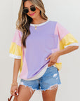 Zoe Patchwork Half Sleeve Oversized Top