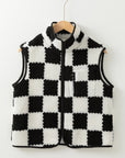 Checker Sherpa Collared Zip Up Vest