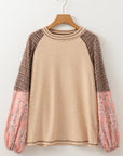 Elena Raglan Sleeve Ribbed Knit Patchwork Blouse