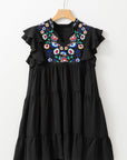 Veda Floral Embroidered Tiered Ruffled Mini Dress