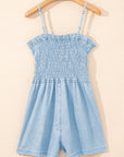 Haisley Spaghetti Strap Smocked Denim Romper
