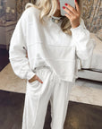 Plus Size Solid Raw Seam Top and Drawstring Pants Set