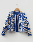 Floral Open Front Buttoned Cuff Jacket