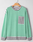 Stripe Corded Knit Patchwork Long Sleeve Top