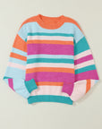Stripe Knit Drop Shoulder Puff Sleeve Sweater