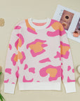 Leopard Round Neck Drop Shoulder Sweater
