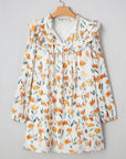Katherine Floral Tie Neck Frilled Long Sleeve Dress