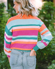Stripe Knit Drop Shoulder Puff Sleeve Sweater