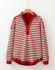 Stripe Buttoned Collared V-Neck Drop Shoulder Top