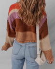 Colorblock Drop Shoulder Cropped Sweater