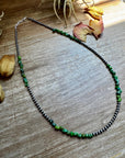 19” Necklace – Sterling Silver Pearls & Bright Green Nugget Turquoise
