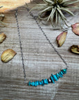 Turquoise Chip Necklace – Sterling Silver Pearl Accent – Paperclip Chain