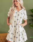 Logan Bowknot Bubble Sleeve V Neck Dress