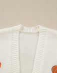 Pumpkin Embroidered Open Front Drop Shoulder Cardigan