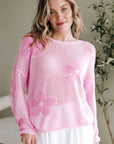 Dulce Big Flower Hollowed Knit Drop Shoulder Sweater