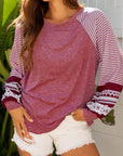 Stripe Patchwork Raglan Long Sleeve Top