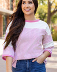 Aliyah Striped Patchwork 3/4 Sleeve Casual Top