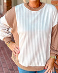 Plus Size Colorblock Cable Textured Top