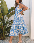 Henley Floral U Neck Flutter Shoulder Tiered Midi Dress