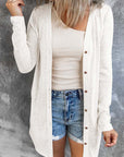 Solid Open-Front Buttoned Cardigan