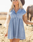 Laney Lapel Neck High Waist Denim Babydoll Dress