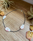 Sterling Silver Choker – 3 Flat Pink Conch Teardrops – 14.5" Approx.