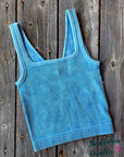 Sky Blue Ribbed Crop Tank with Reversible Neckline