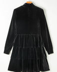 Velvet High Neck Tiered Ruffle Mini Dress