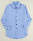 Stripe Roll-Tab Sleeve Pocketed Shirt
