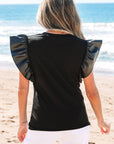 Macy Leather Ruffle Sleeve Blouse