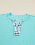 Plus Size Plaid Patchwork Corded Knit Long Sleeve Top