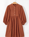 Solid Corduroy 3/4 Sleeve Snap Button Dress