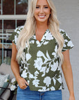 Floral Split Neck Short Sleeve Blouse
