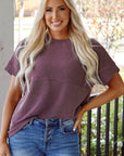 Alessandra Plain Corded Knit Mock Neck T Shirt