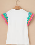 Floral Ric-Rac Contrast Short Sleeve Top
