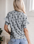 Joelle Star Ruffled Sleeve Crew Neck Top