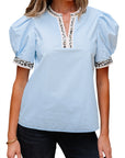 Leopard Contrast Puff Sleeve Blouse