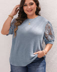 Ivey Plus Size Textured Knit Lace Sleeve Top