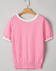 Mercy Bow V-Shape Cut Back Short Sleeve Sweater