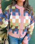 Checker Button Front Cardigan