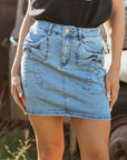 Nancy Acid Wash Bowknot Details High Waist Denim Skirt