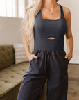 Avianna Back Crossed Straps Hollow Out Jogger Jumpsuit