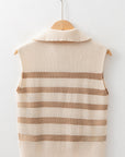 Everly Stripe Ribbed Half Zip Collared Sweater Vest