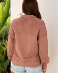 Solid Reverse Seam Half-Zip Side Pocket Sweatshirt